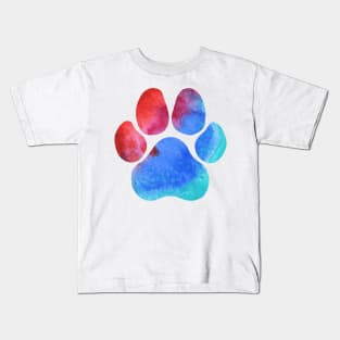 Red and Blue Watercolor Paw Print Kids T-Shirt